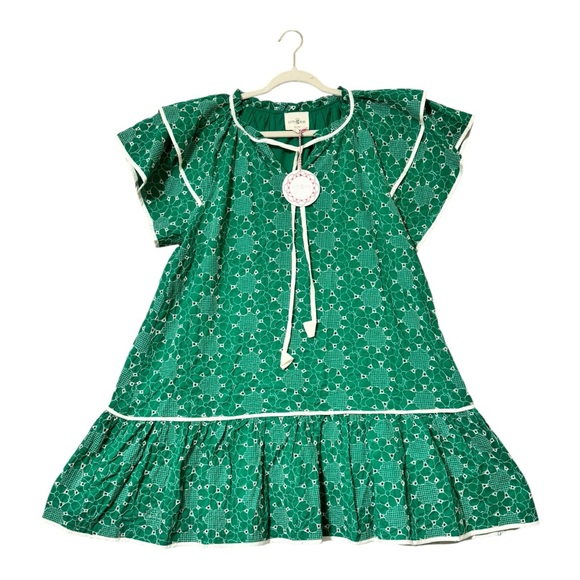 Umgee Dresses & Skirts - NWT UMGEE WOMENS LARGE DRESS GREEN EYELETS RUFFLE RIBBON PREPPY RETRO